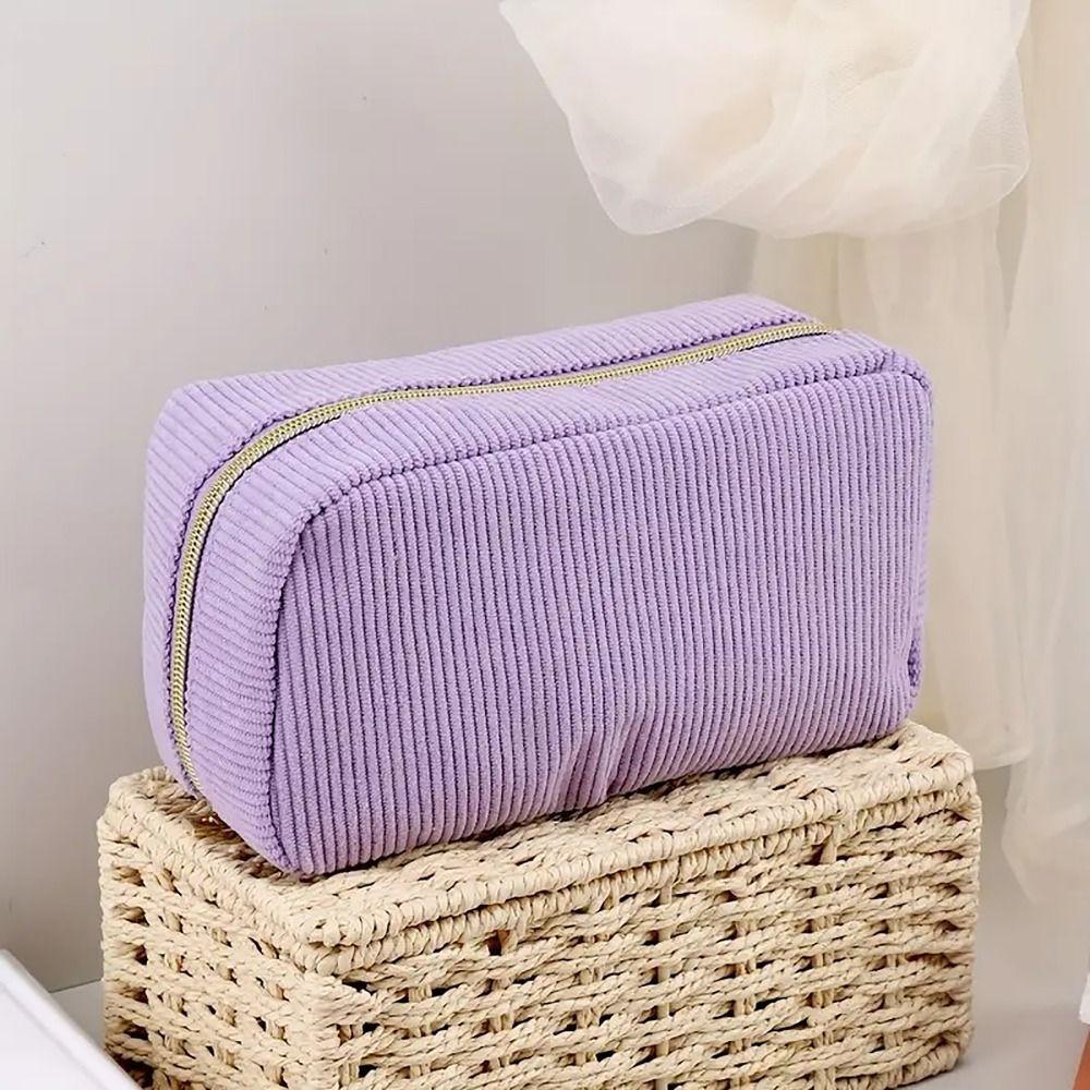 

Storage Organizer Makeup Storage Bag Corduroy Pencil Case for Teen Girls College фіолетовий