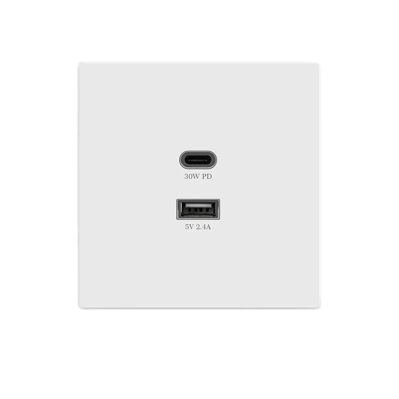 Universal 2 Port 30W 65W Type-c Super Fast Charging Wall Socket, White/gold/gray/black Uk 2.4A Usb C Plug Adapter 220V Outlet