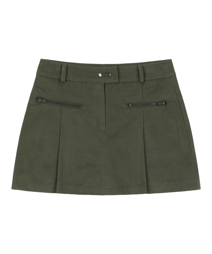 Fancy Club [Nf] Biker Pintuck Mini Skirt (Khaki)_F24Qd865