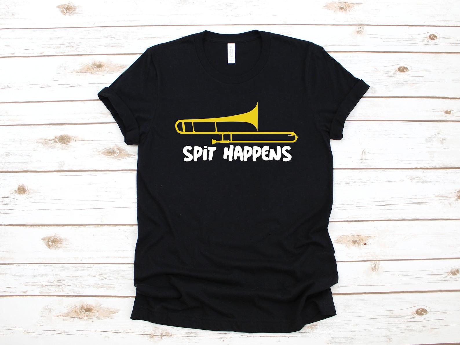 Trombone T-Shirt, Funny Trombone Shirt, Spit Happens Pun, Tank Top, T-shirt,T-shirt, T-shirt M