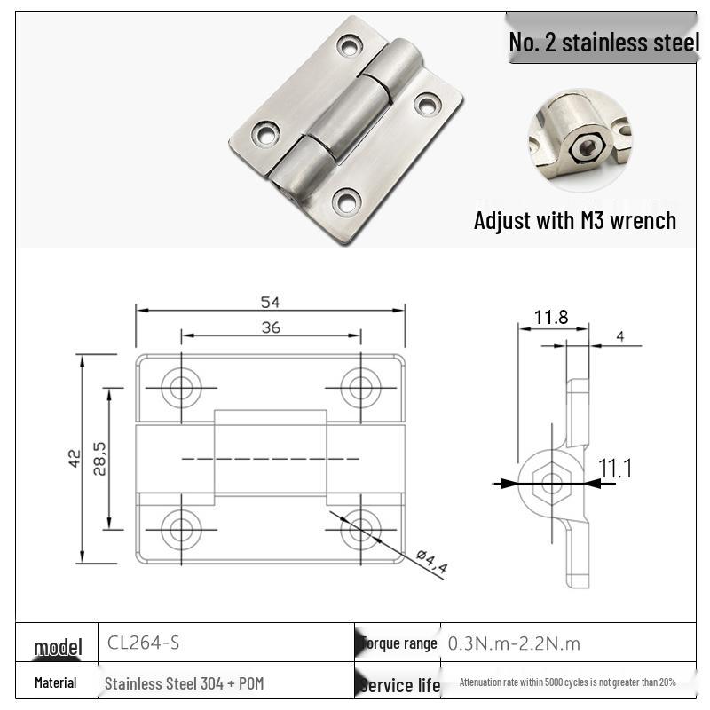 Stainless Steel Adjustable Torque Damping Hinge with Positioning Stop