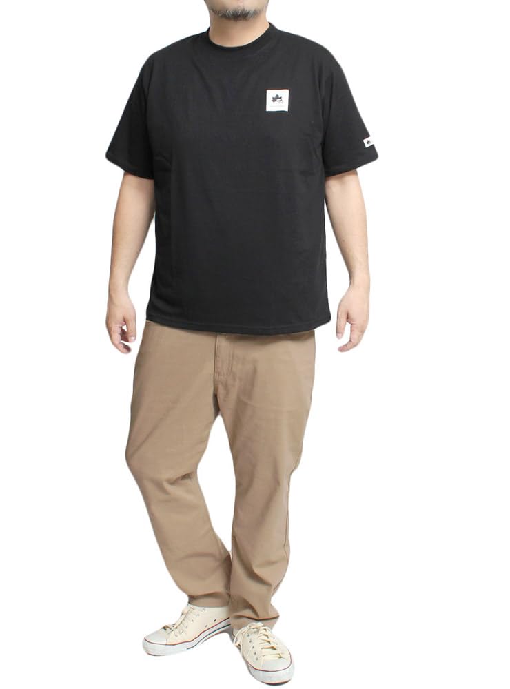 One Colors LOGOS PARK Men's Short Sleeve T-Shirt with Box Logo Print, Crew Neck, Size 2L, Black (49)