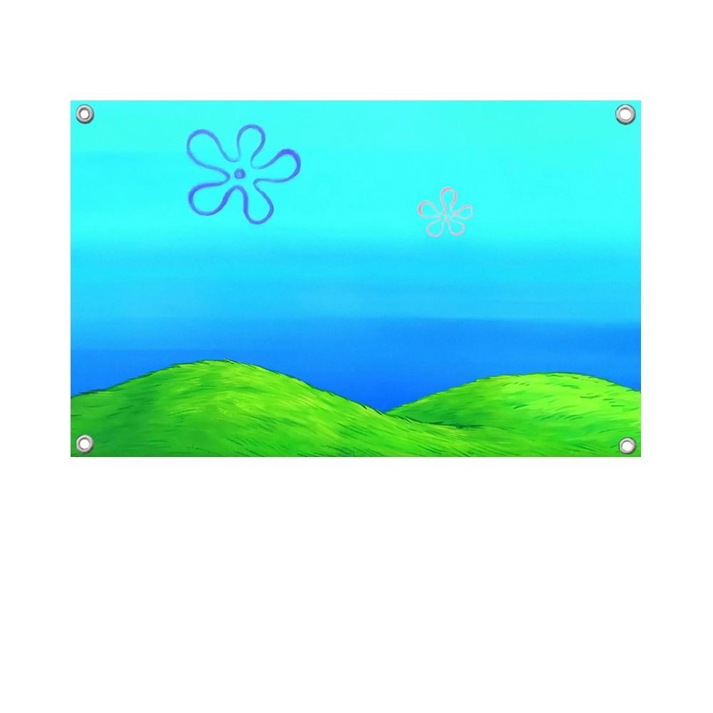 1PCSpongeBob SquarePants Bikini Bottom Flag Banners Four Hole Flag Polyester Outdoor Decor Room Aesthetic