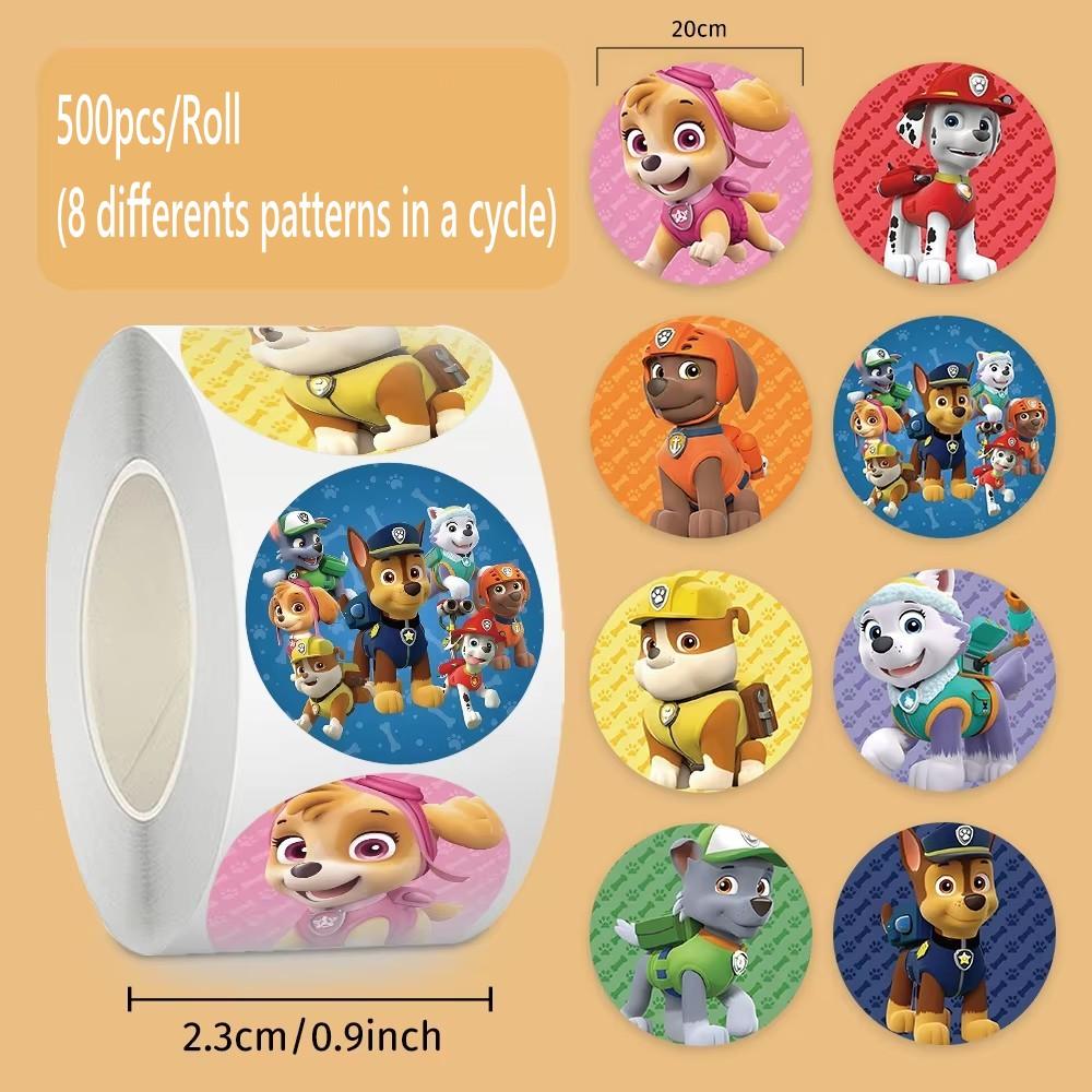 500pcs/lot Paw Patrol Stickers Rolling Animal Roll Stickers Small Cute Game Sticker DIY Gift Sealing Label Decoration Creative 5