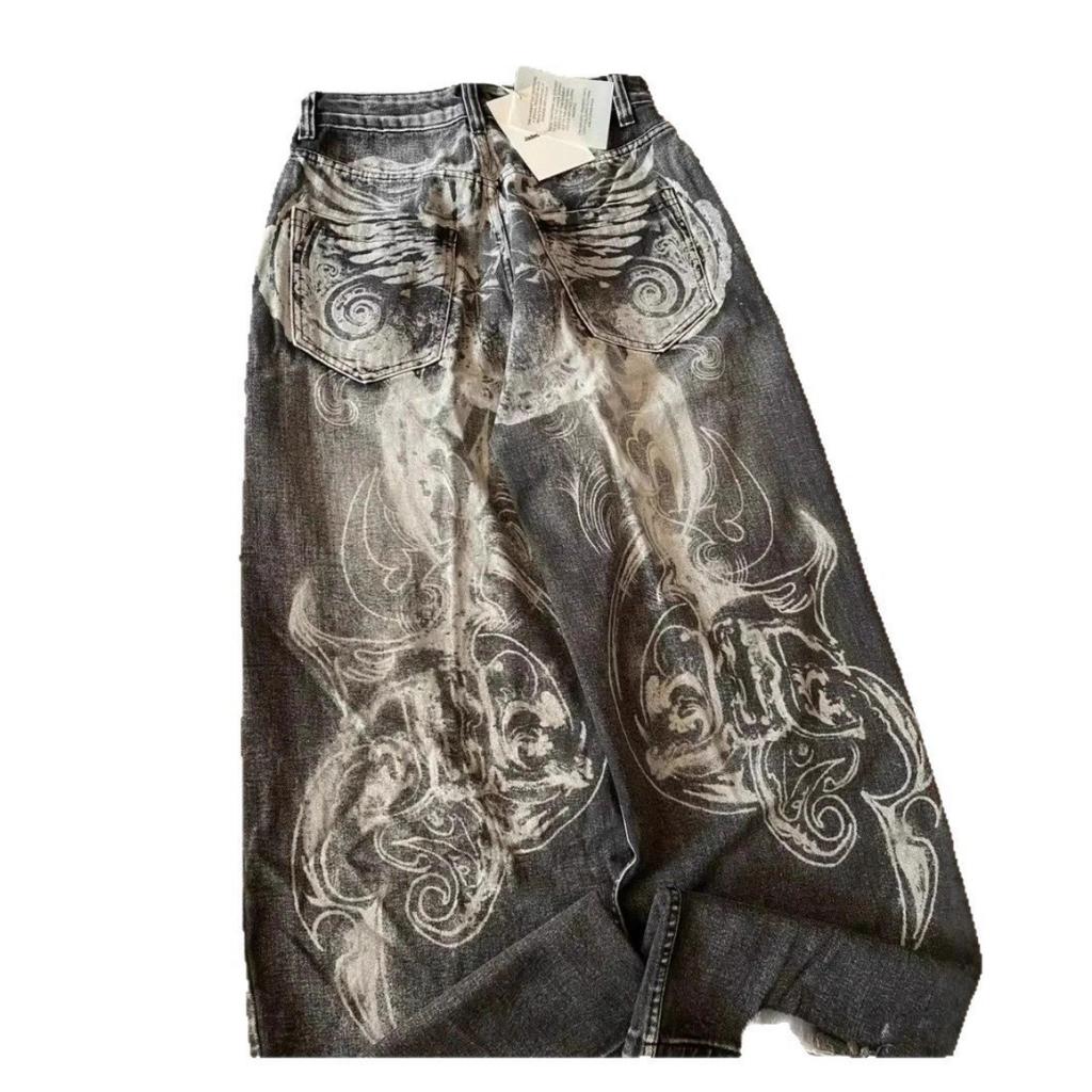FlowStreet Y2K American New Pattern Embroidery Baggy Jeans High Street Vintage Hip Hop Fashion Casual Joker Couple Wide-leg Pants