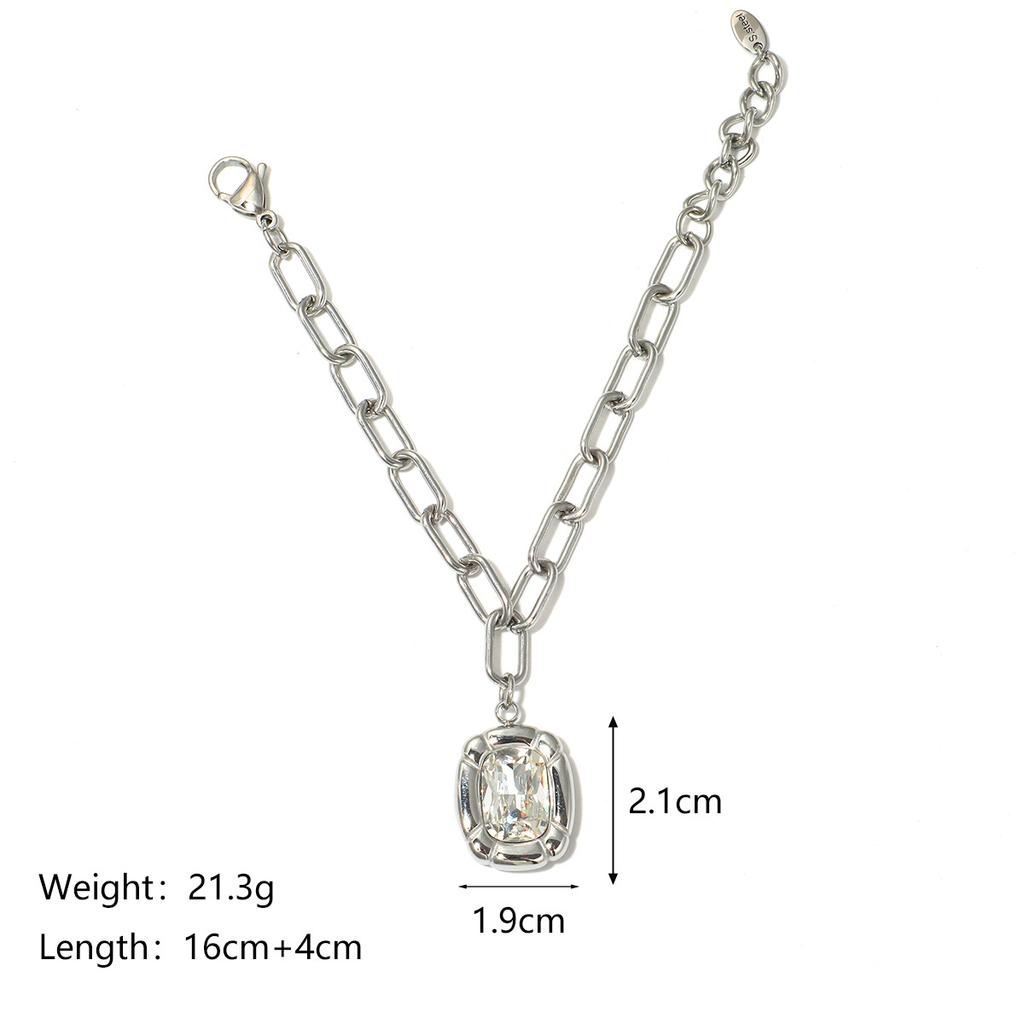 Keen-on Necklace Earring Set Cubic Zirconia Square Pendant Fashionable Personalized PVD Plating Selected Zircon Wholesale New