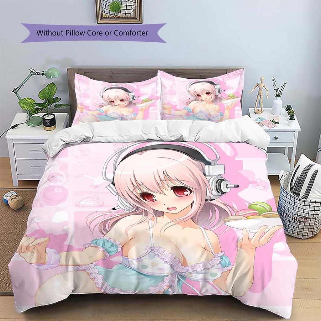 Super Sonico Pattern Bedding Quilt Set Home Decoration Gift (1 * duvet cover + 2 * pillowcase without core)