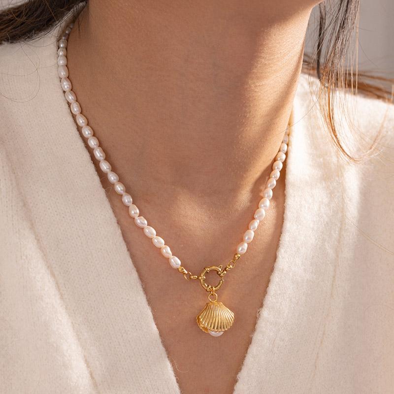 

Кулон-ракушка из нержавеющей стали 316L, жемчужные ожерелья, модные элегантные милые украшения для помолвки, не тускнеющие, подарки EL0009 золотой