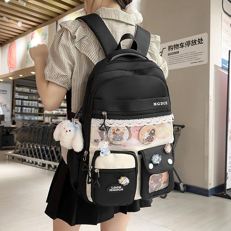 College Colorblock Schultasche Damen Reiserucksack Leichtgewichtiger Klassenrucksack