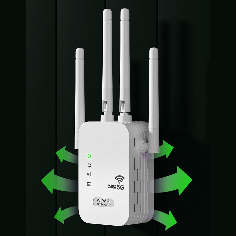 1200Mbps Wireless WiFi Repeater with WAN/LAN Port Dual-Band 2.4GHz/5GHz WiFi Extender Network Expander for Home Small Office