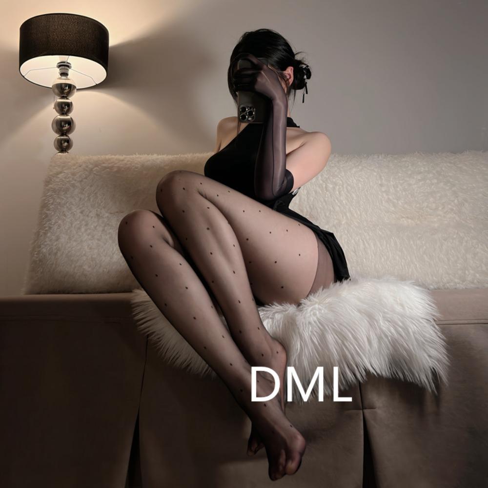 Domila Polka Dot Jk White Silk Love Black Stockings Women's Spring and Summer Thin Sweet Bow Milk White Pantyhose