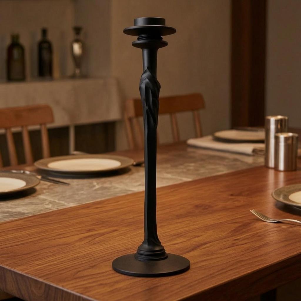 Black Pedestal Candle Holder with Round Base Sturdy for Entryway
