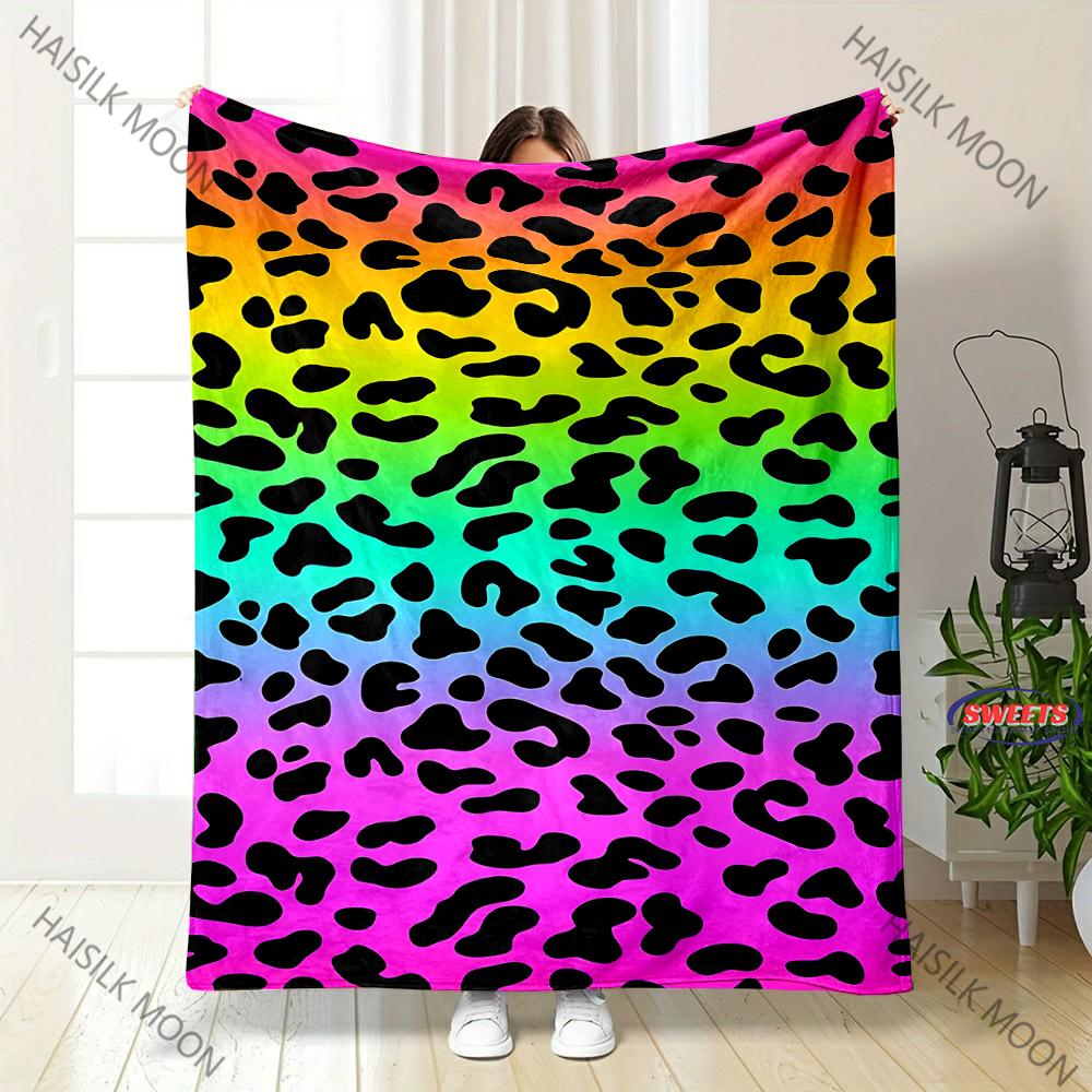 6 Size Colorful Leopard Print Flannel Blanket, Sofa Bed Cover Four Seasons Super Soft Fluffy Quilt Blanket Throw Picnic Blanket 75X95CM