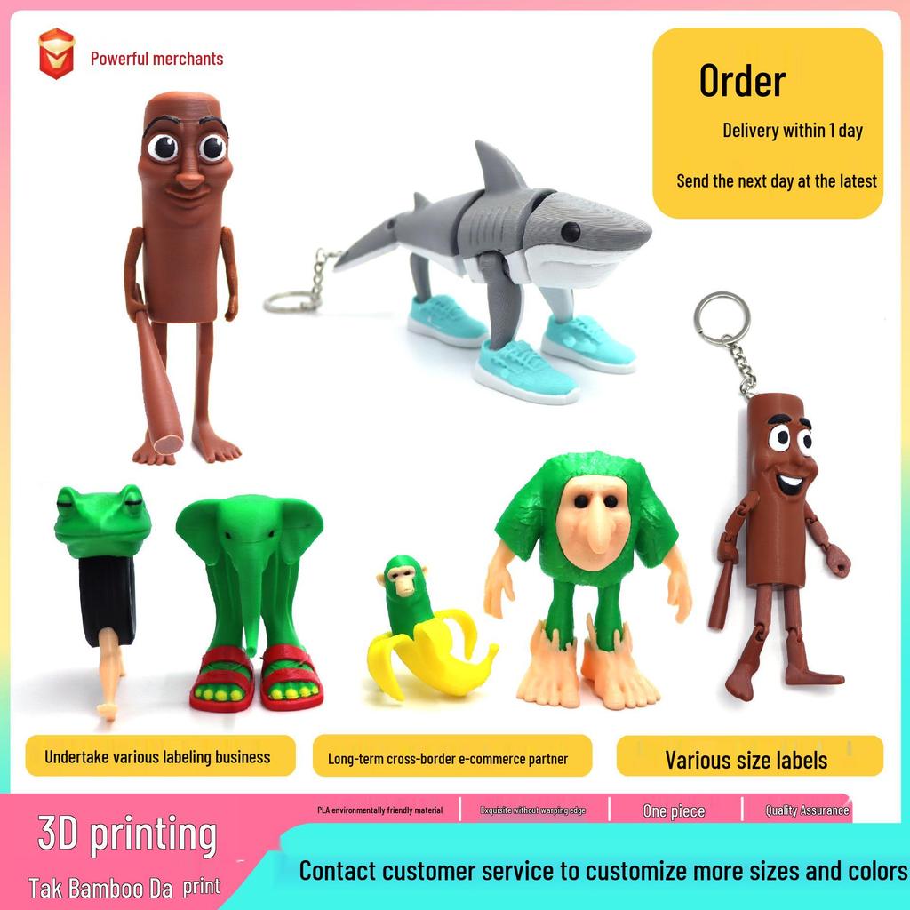 3D Printed Tungtungsahur & Tralalo Shark Action Figures with Movable Arms - Hot-Selling Collectibles!