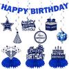 11Pcs Happy Birthday Decorations Kit for Men, Blue Sliver Happy Birthday Banner, Awesome Since Glitter Banner Party Supplies, Bday Decor Centerpieces