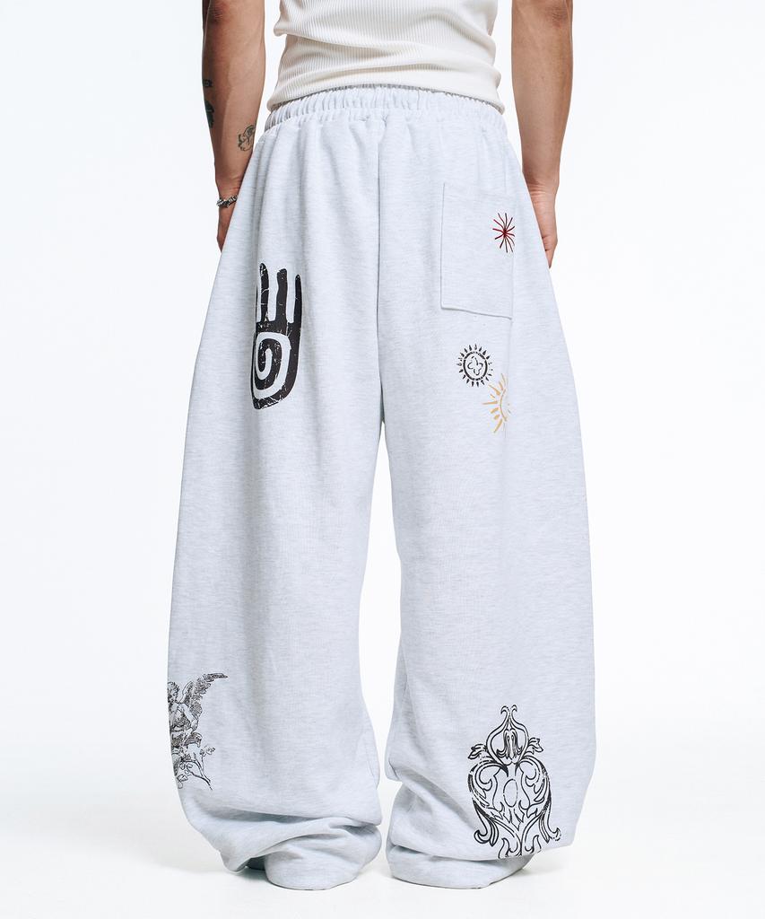 EASY NO EASY Multi-Print Sweatpants - Light Grey