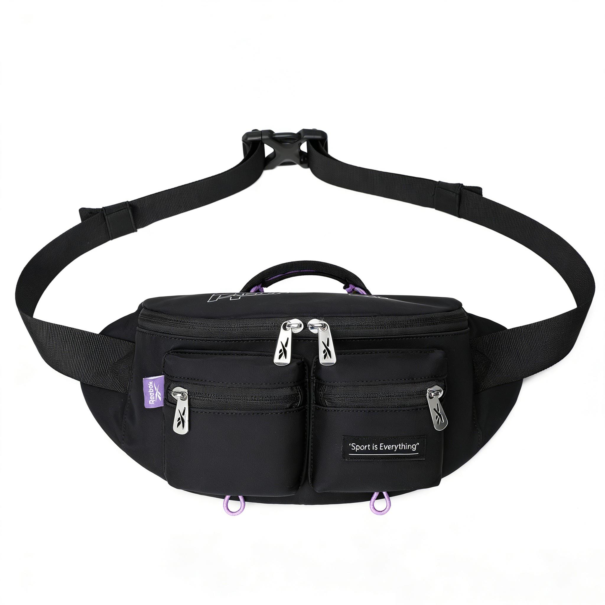 Reebok Fabric Sling Bag, Fanny Pack Unisex Black Purple RB250615M