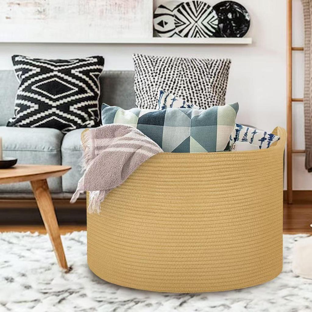 Cotton Rope Woven Basket - Foldable Wardrobe & Shelf Storage for Sundries