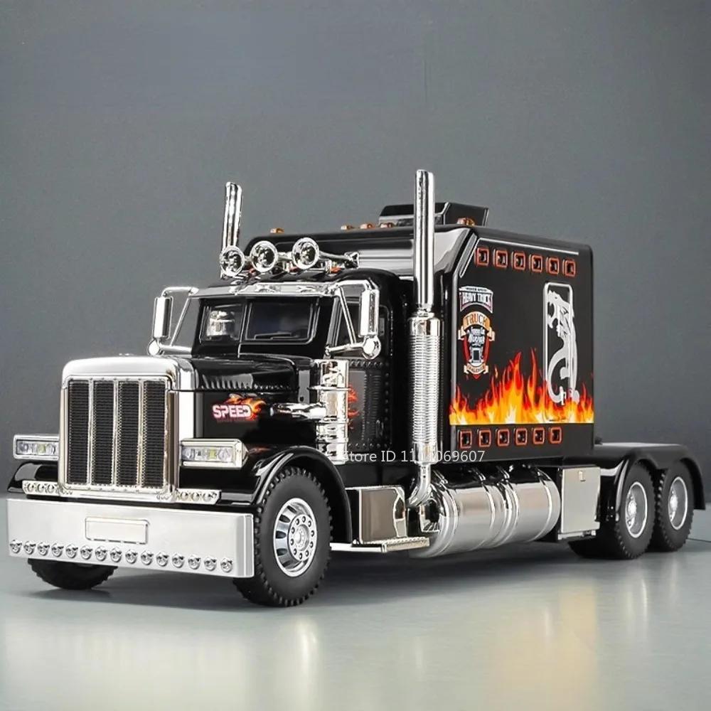 1:24 Peterbilt 389 Truck Toy Model Car Diecast Metal Doors Opened Tractors Vehicles Models Sound Light Pull Back Gifts for Child