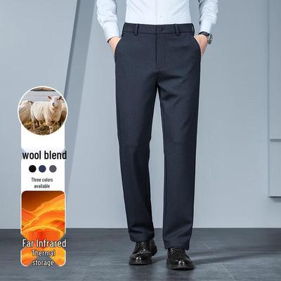 Fengxun Men's Wool Blend Casual Straight Leg Pants