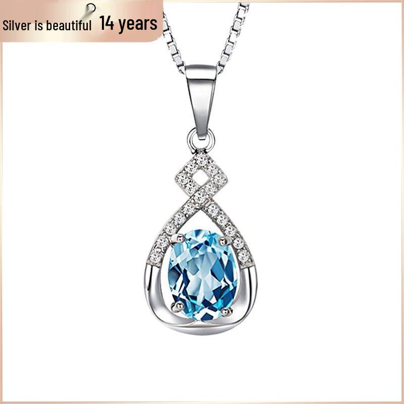 

Эгейское ожерелье: Серебро 925 пробы с винтажным синим кристаллом и маленькой подвеской с топазом 925 Silver