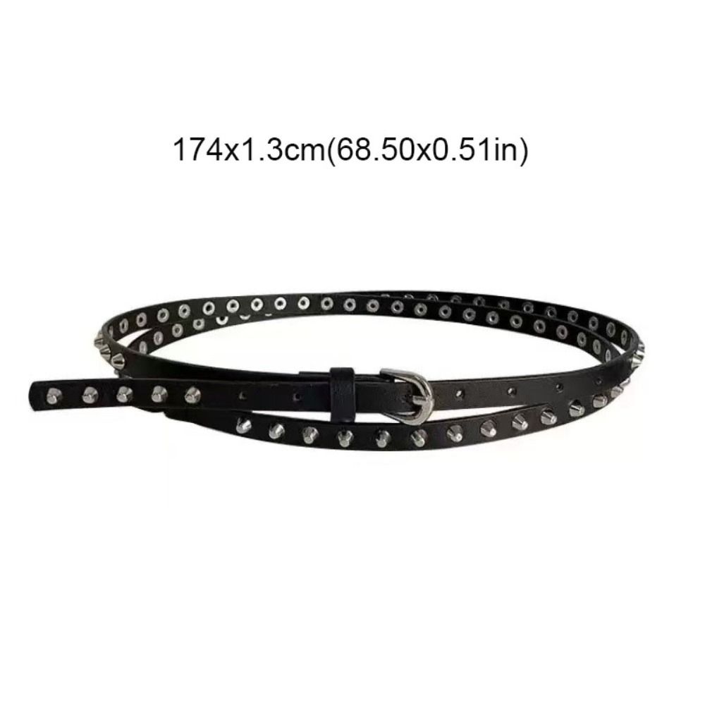 Einfacher Dünner Damen Nieten Gürtel Doppelschlaufe Extra Langer Leder Taillengürtel mit Eimer Nieten Y2k Kleid Jeans Gürtel Damen