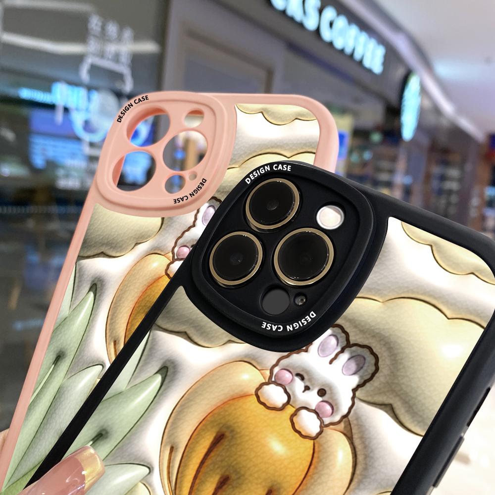 Slim Skin Feeling Cartoon Flower Rabbit Soft Silicone PU Leather Cover Phone Case for iPhone Samsung Huawei Honor Xiaomi Redmi OPPO Realme Vivo