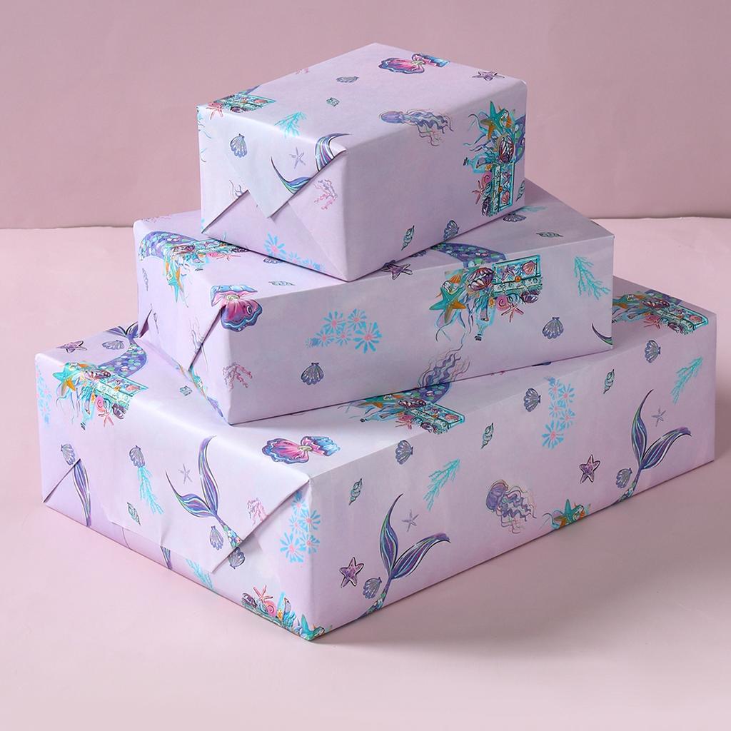 Mermaid DIY Gift Wrapping Paper Mermaid Theme Birthday Party Decor Kids Girl Baby Shower Wedding Party Gift Decor Supplies