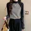 Autumn Winter New T-Shirts Women Tees Mock Nerk Contrast Color Patchwork Fashion Casual Youth Long Sleeve Warm Bottoming Tops