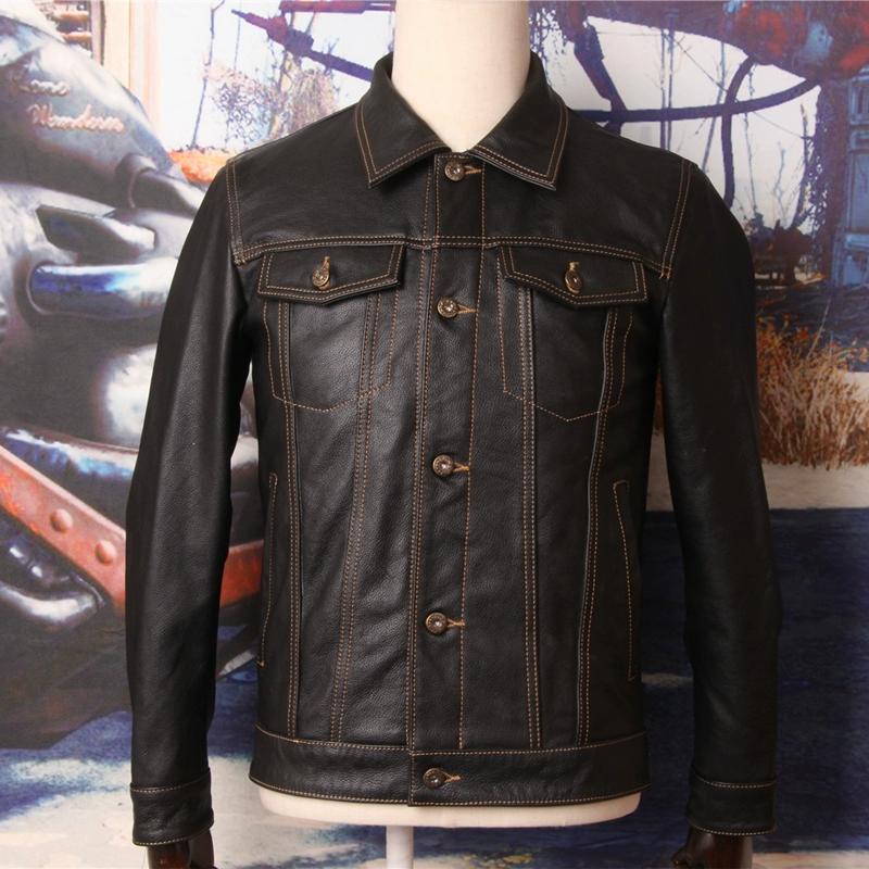 

Китайский размер Classic 507 Мужская кожаная куртка из натуральной коровьей кожи Тонкая короткая весна-осень 5XL