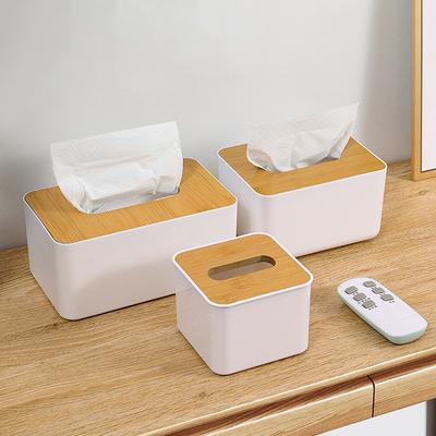 Cutie de șervețele din plastic Capac din lemn Suport pătrat pentru șervețele Container pentru dozator de hârtie de țesut umed Carcasă Modern Home Car Organizator