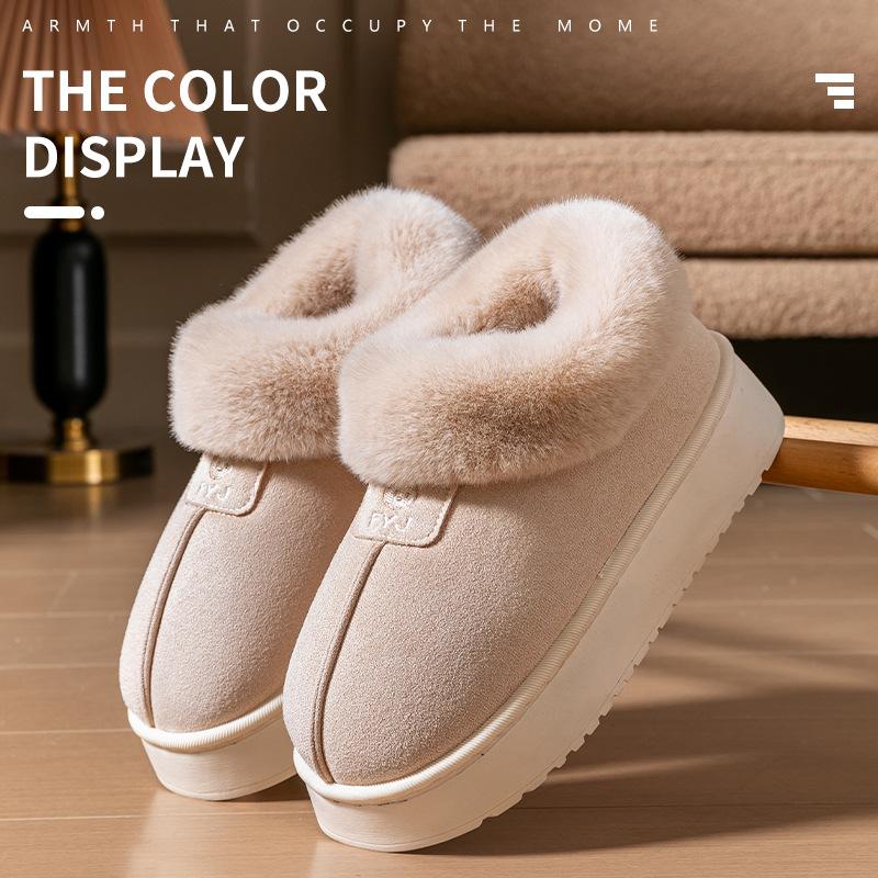 Solid Color Slip on Furry Slippers, Soft Warm Plus Fleece House Shoes with Round Toe,  Casual All-Season Slippers