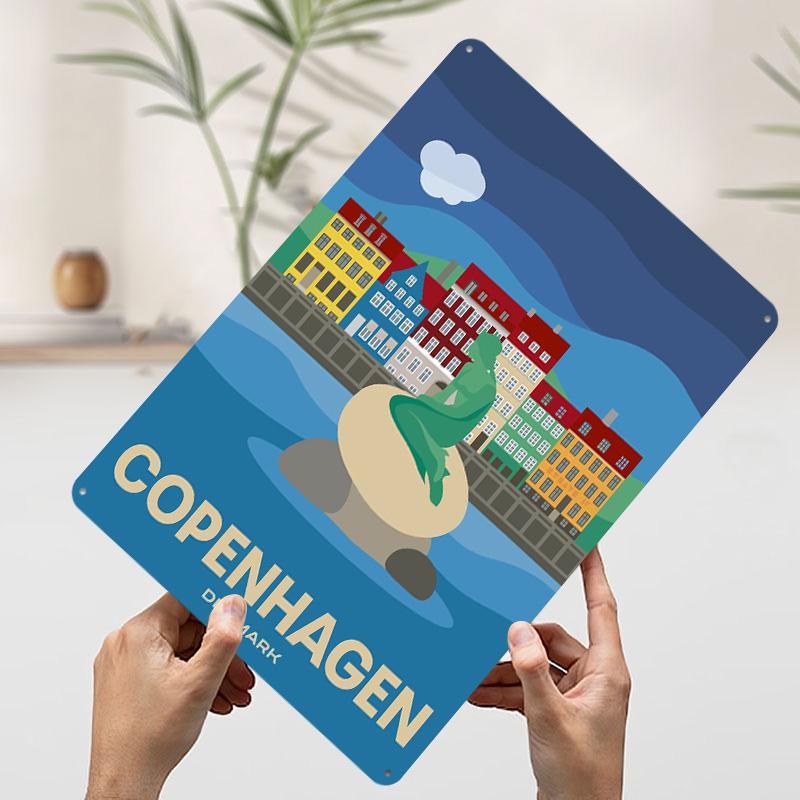 

Copenhagen Denmark Travel Printed Poster Customized Wall Art Retro Vintage Metal Tin Signs for Home Decor Coffee Bar Accessories 7.9x11.8In(20x30cm)