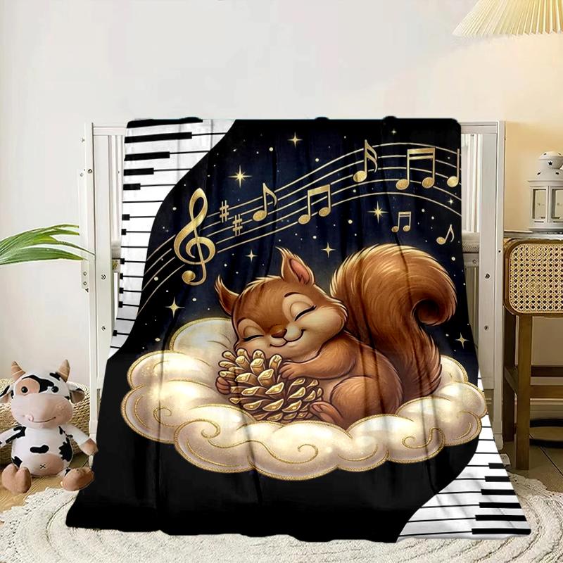 Squirrel Dreams Under Moonlight Blanket Flannel Blanket for Bed, Sofa, Camping, Hiking, Picnic Essentials, Gift for Family Fan Gifts