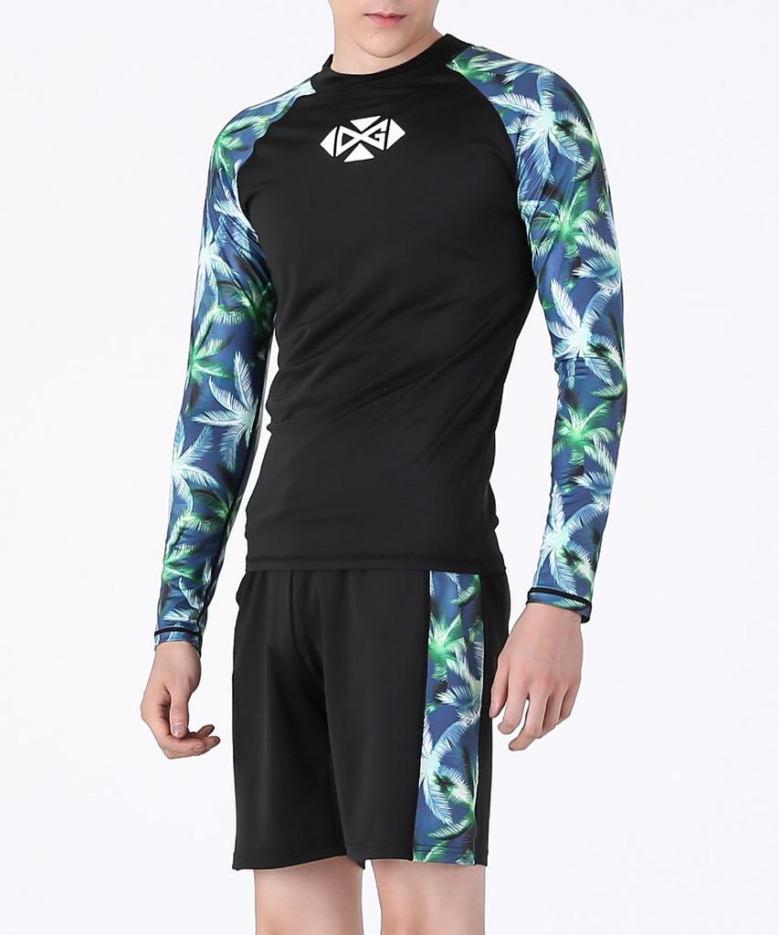 Dangun Air Palm Tree Color Block Long Sleeve Rash Guard