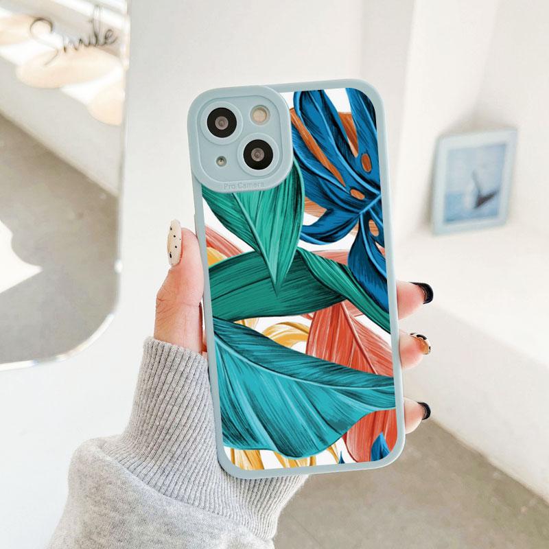 Leaves Monstera Green Case For iPhone 14 Plus 14 13 12 11 Pro Max XR XS X 7 8 Plus SE 2020 Cases Cute Soft Silicone Back Covers