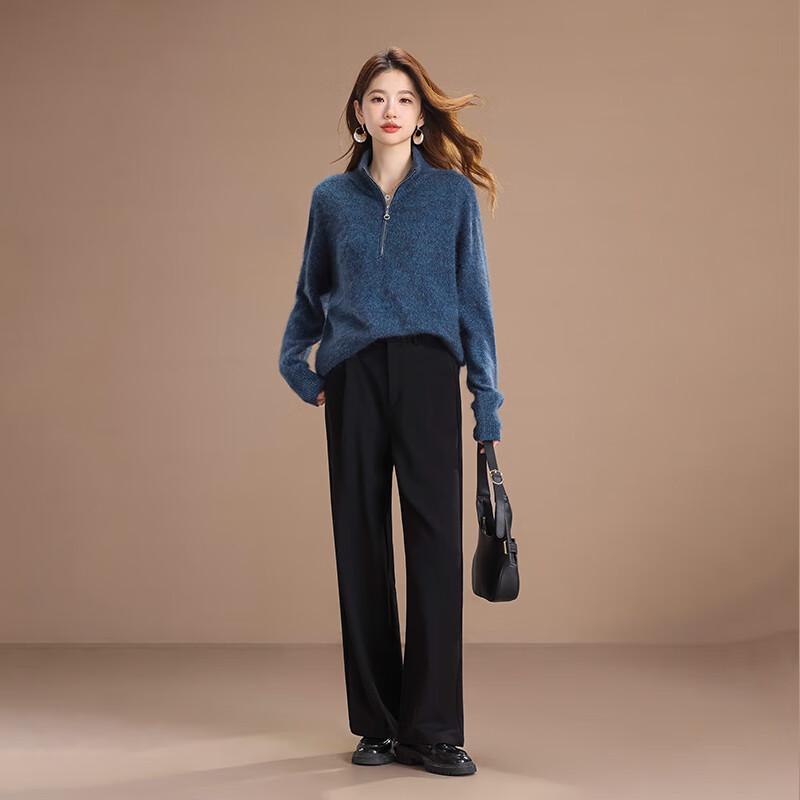 Qianbainian Women's Mock Neck Wool Blend Knit Sweater