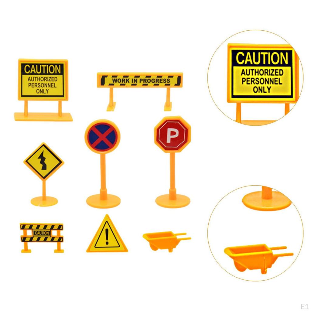 8Pcs Dollhouse Street Road Signs Playset 1/6 1/12 Scale Simulated Pretend Play Construction