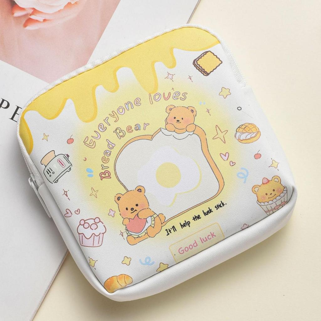 Cute Cartoon Menstrual Bag: Large Capacity, Waterproof PU Storage & Makeup Pouch