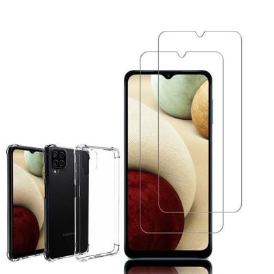 TPU Silicone Case - VCOMP - Samsung Galaxy A12 Nacho - Shockproof - Transparent - 2x Tempered Glass