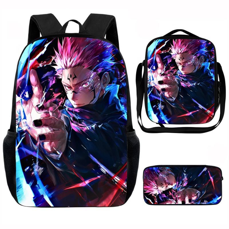 Set Zaino Scolastico Cartone Animato Anime Bambini Leggero Ergonomico Borsa a Spalla Doppia Con Portapranzo Astuccio Tessuto Oxford