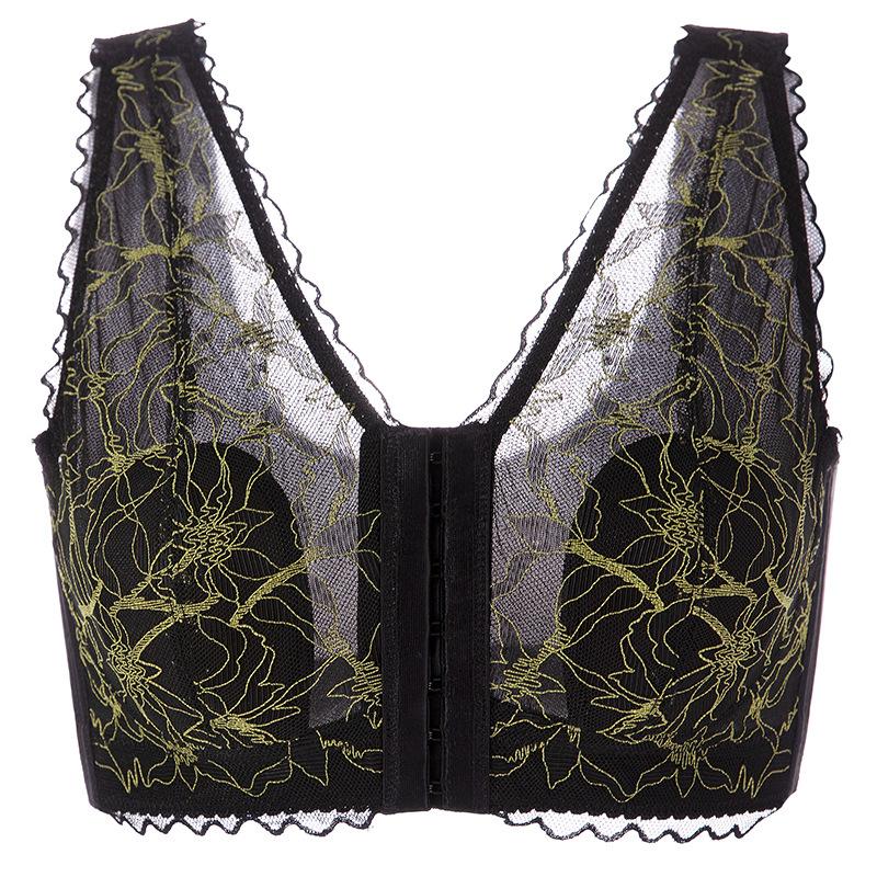 

Front buckle large size underwear women s thin big breasts show small anti-sagging beautiful back bra close breasts 120C чорний