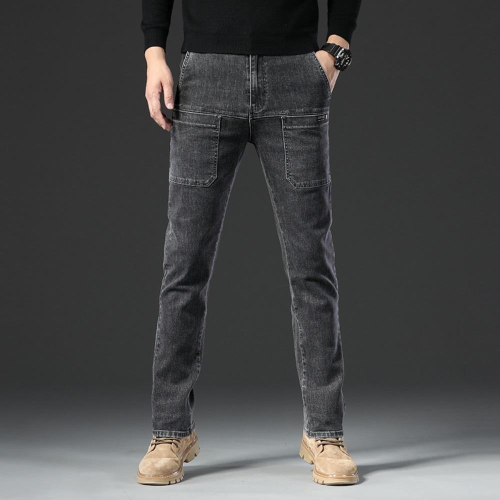 

Новинка 2024 года, мужские джинсовые джинсы с 6 карманами, узкие брюки полной длины с высокой эластичностью, узкие брюки, мужские модные джинсы со средней талией 36 чёрный