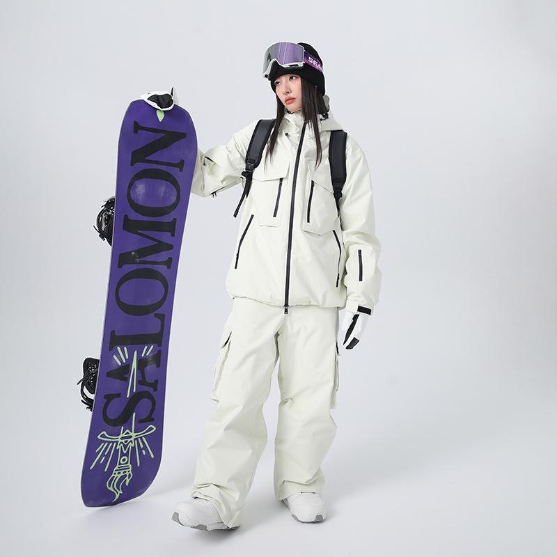 Ski Suit for Men and Women Hooded Ski Jacket and Pants Set Waterproof Breathable Loose Fit Snowboarding Suit Winter Outdoor Windproof Baggy Snow Suit