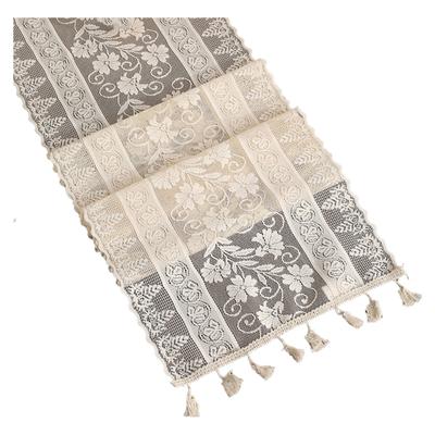 Tischläufer mit Spitze und Blumenmuster, verschleißfest, extra lang, bestickte rechteckige Tischdecke, Tischdekoration für Hochzeiten, Partys