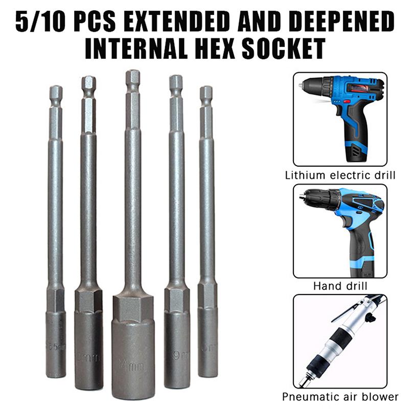 5.5-17Mm Long Shank Electric Drill Socket Head Bolt Nut Screwdriver Bit Impact Drill Bit Adapter Socket Wrench Extension Rod