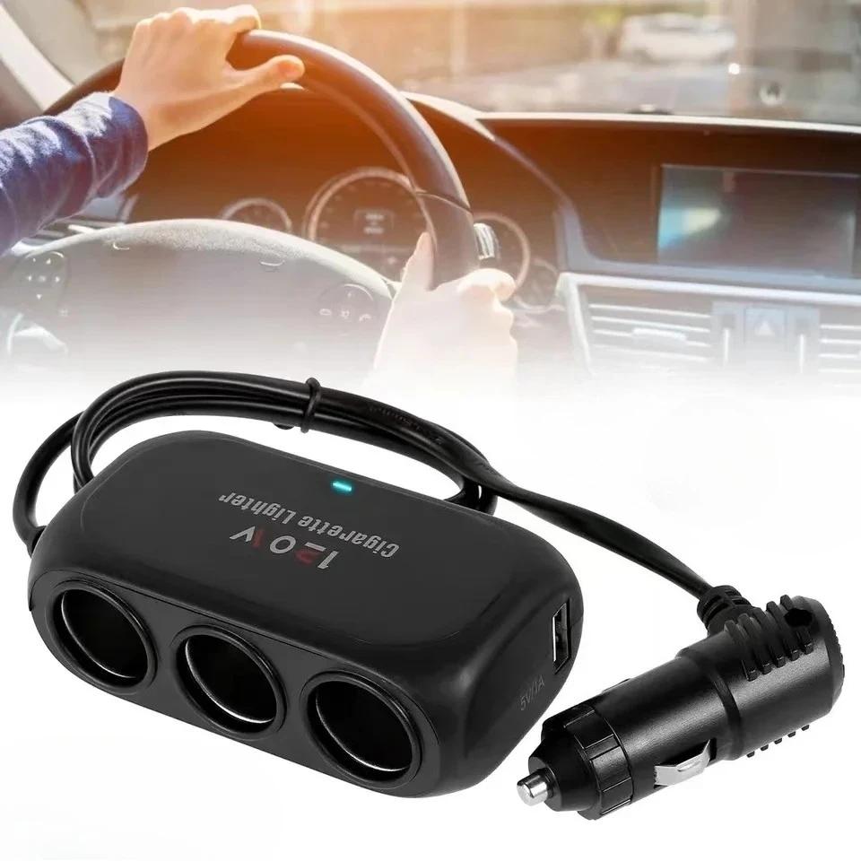 Triple Port 12V/24V Car Charger - Dual USB Fast Charging with LED Light for iPhone Android GPS Dash Cam
