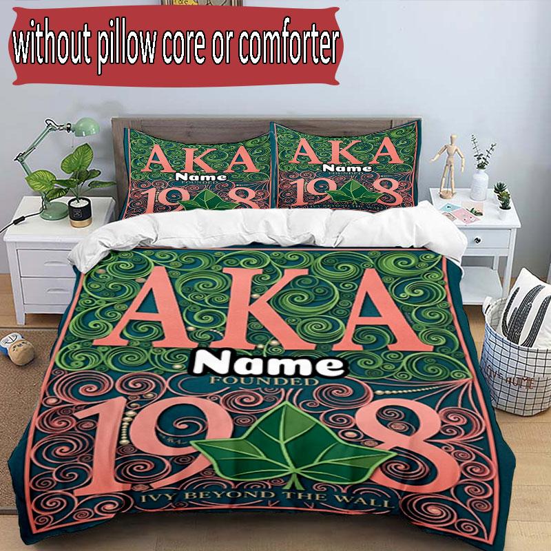 3pcs Duvet Cover Set (1*Duvet Cover + 2*Pillowcase, Without Core), Custom Name Alpha Kappa Alpha Pattern Bedding Set, Home Bedroom Decor Gift