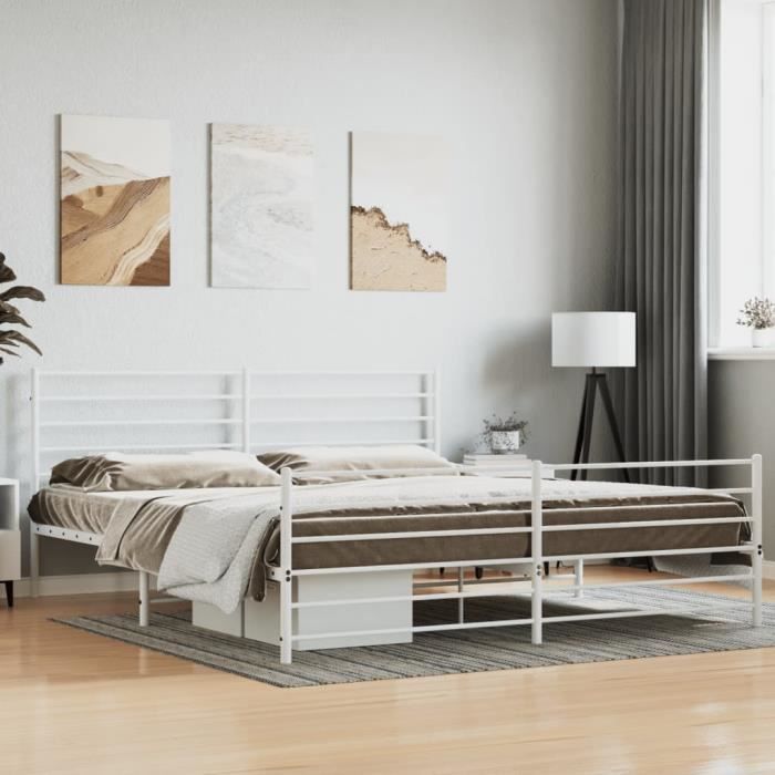 VidaXL Cadre de lit métal avec tête de lit-pied de lit blanc 200x200cm 352393