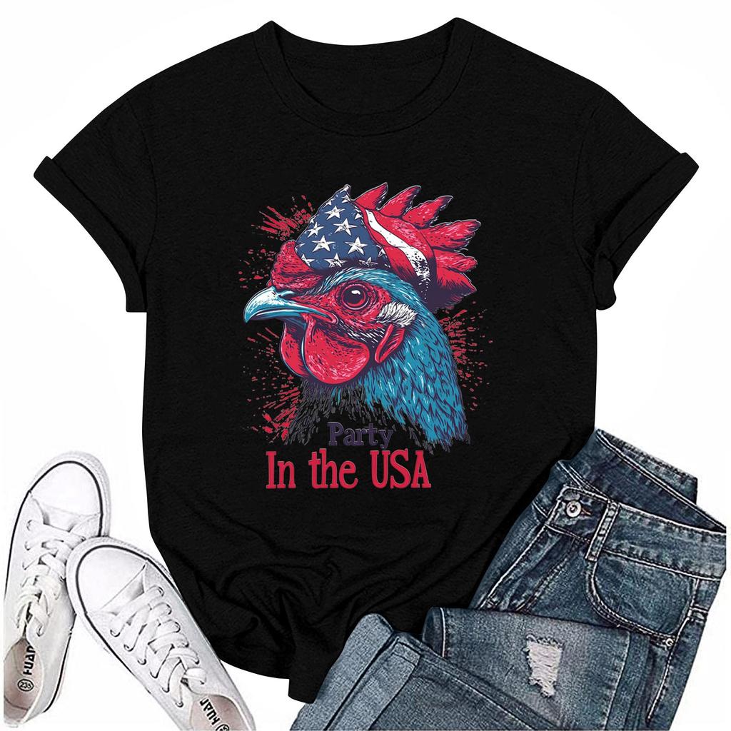 Damen Rundhals Casual Independence Day Bedrucktes Kurzarm T-Shirt Top